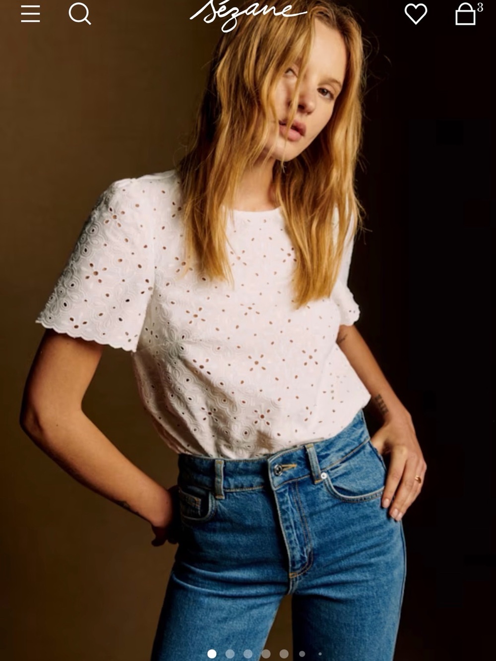 Sezane Broderie Anglaise Cotton Tee in White